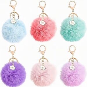 Plush Pom Pom Keychain Charms (set of 6)